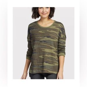 Z Supply Emerson Camo Waffle Knit Oversized Thermal Long Sleeve Tee - size L